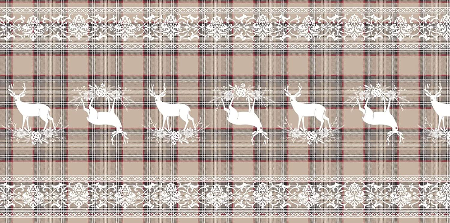 Image TAPPETO ANTISCIVOLO CERVO TARTAN SCOZZESE BEIGE 52X350 - immagine 1