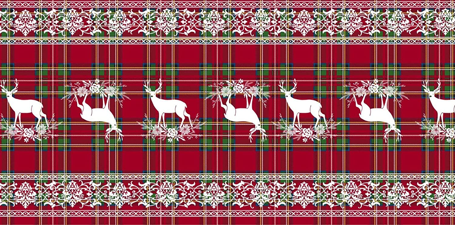 Image TAPPETO ANTISCIVOLO CERVO TARTAN SCOZZESE ROSSO 52X150 - immagine 1