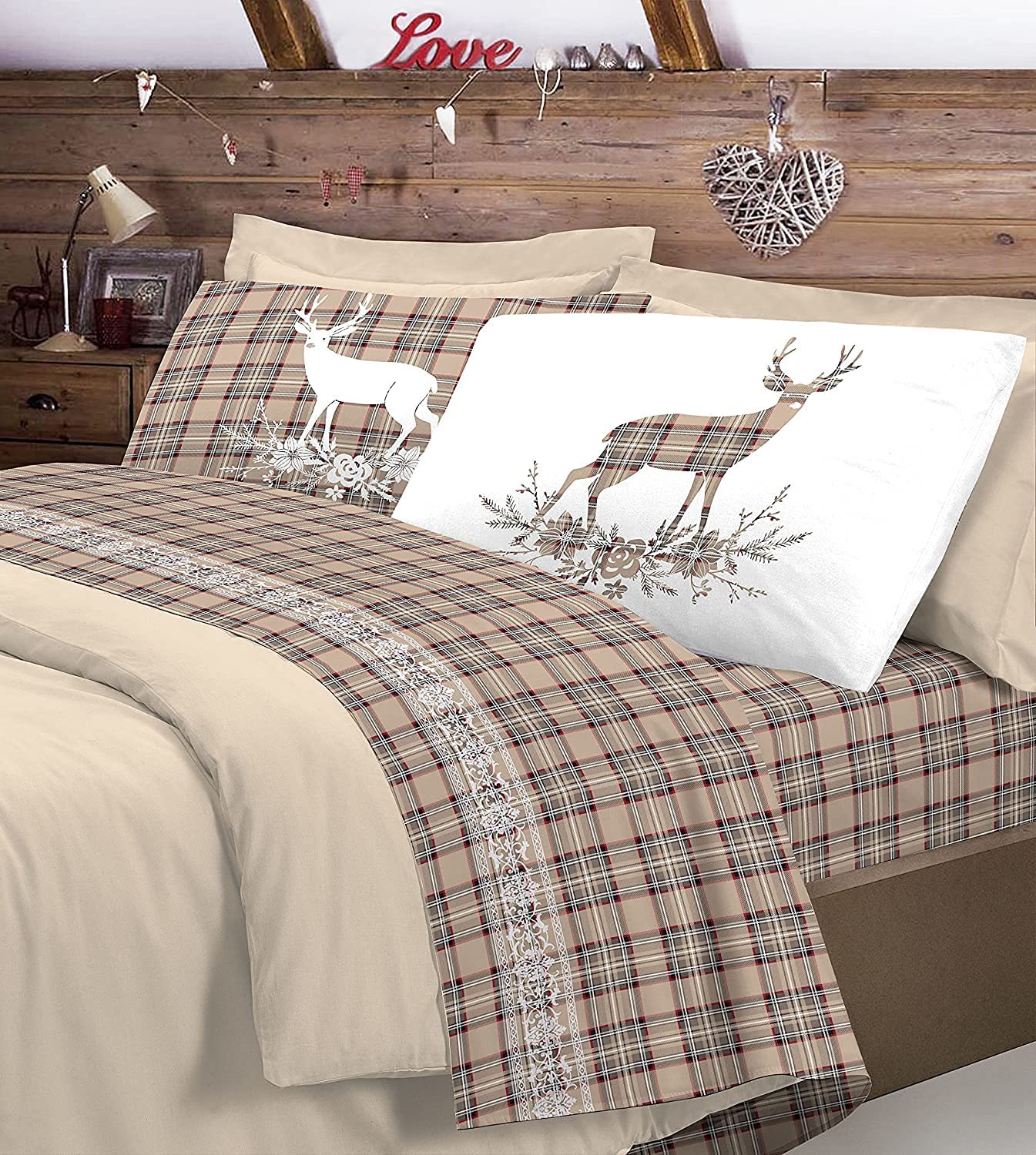 Image LENZUOLA MATRIMONIALE 100% COTONE CERVO BEIGE - immagine 1