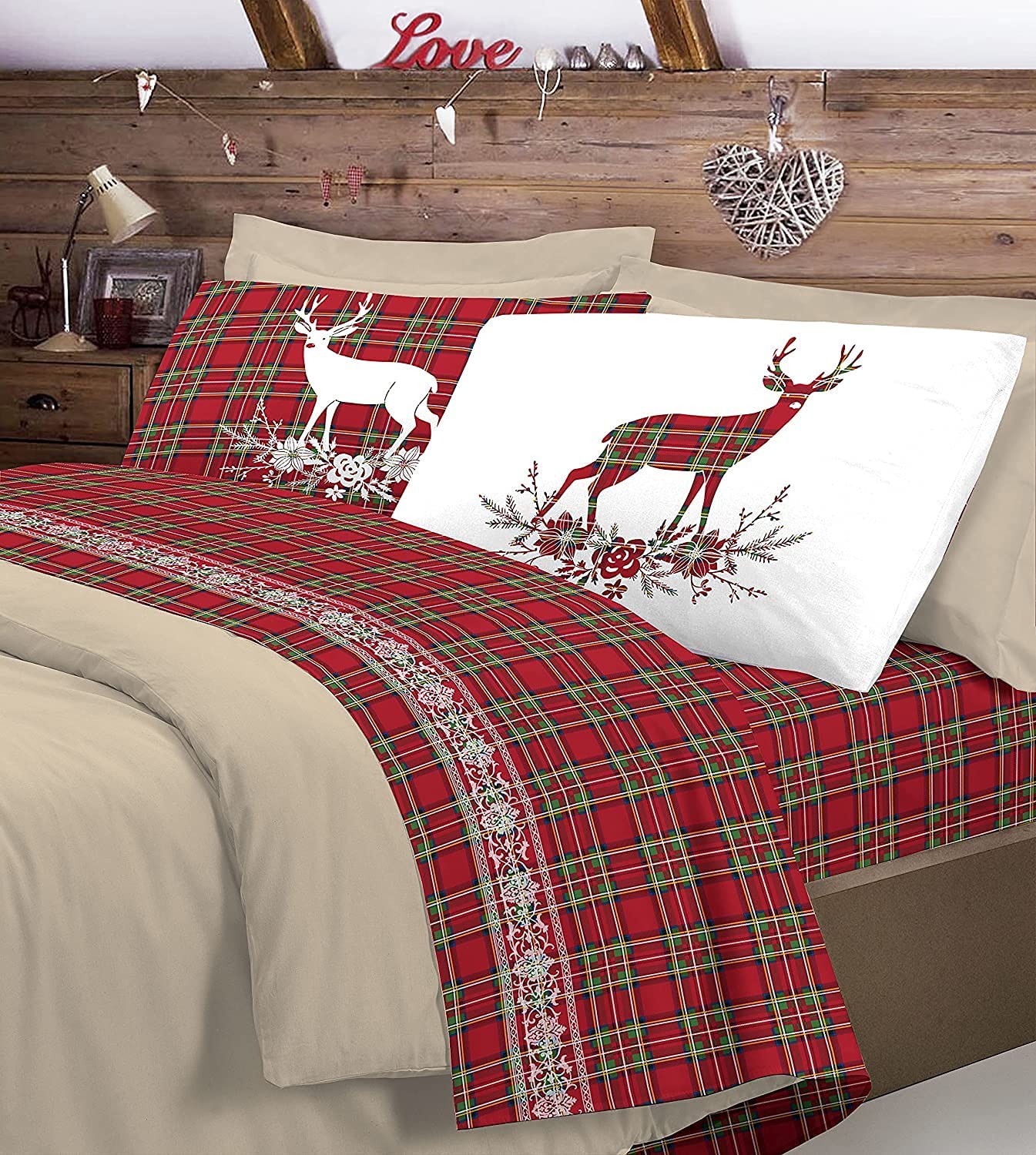 Image LENZUOLA MATRIMONIALE 100% COTONE CERVO ROSSO - immagine 1