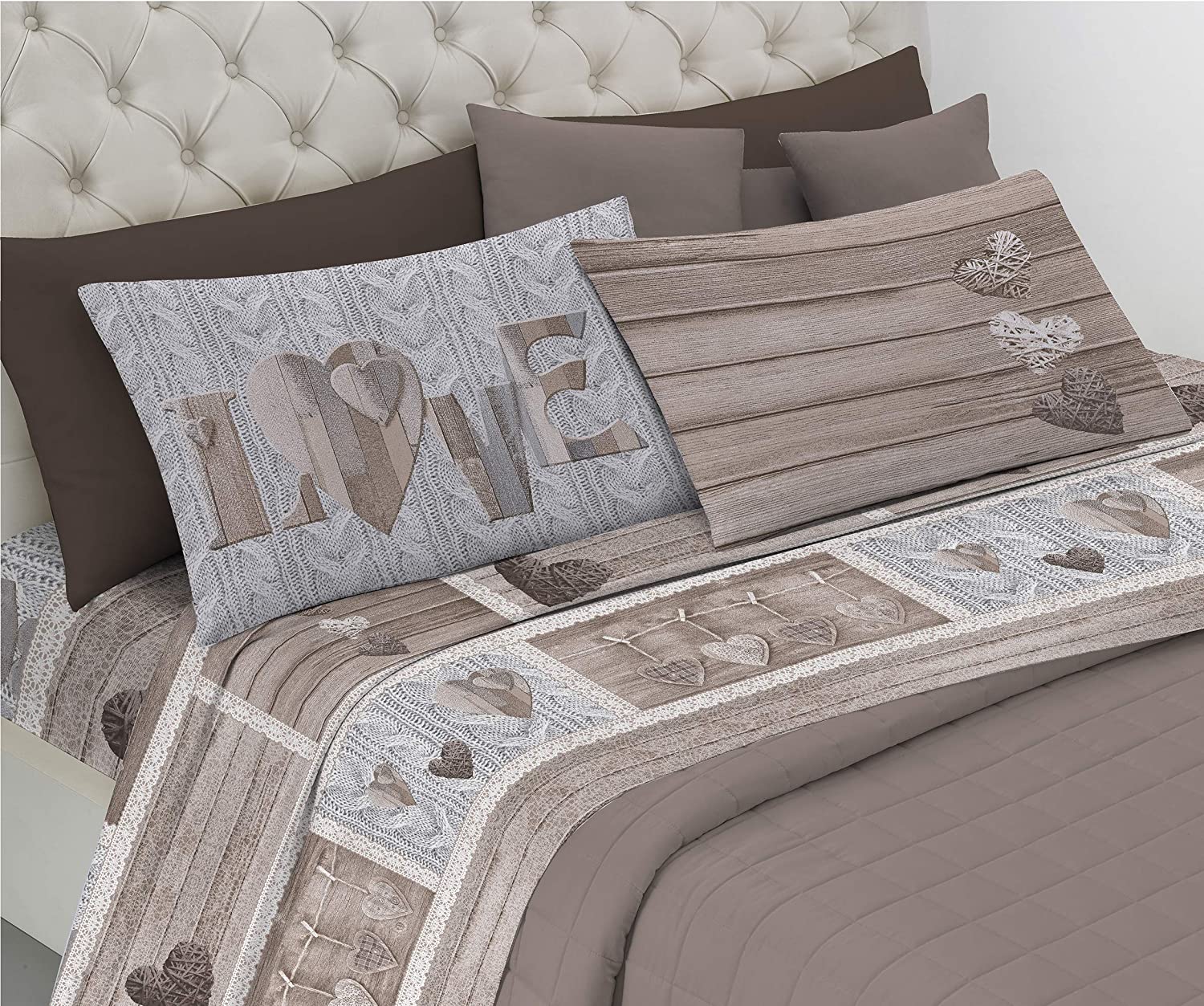 Image LENZUOLA MATRIMONIALE 100% COTONE SHABBY LOVE BEIGE - immagine 1