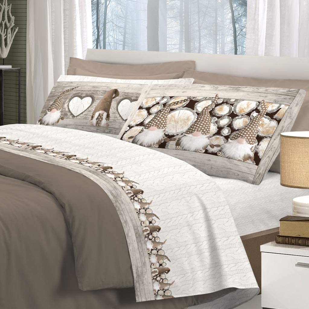 Image LENZUOLA MATRIMONIALE 100% FLANELLA GNOMI BEIGE - immagine 1