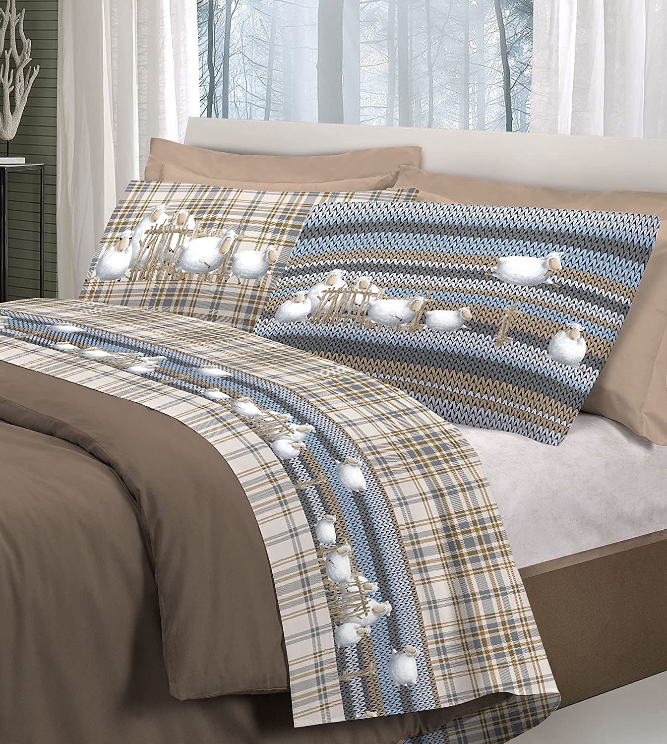 Image LENZUOLA MATRIMONIALE 100% FLANELLA PECORELLE BEIGE - immagine 1