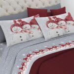 LENZUOLA MATRIMONIALE 100% FLANELLA SNOWMAN ROSSO